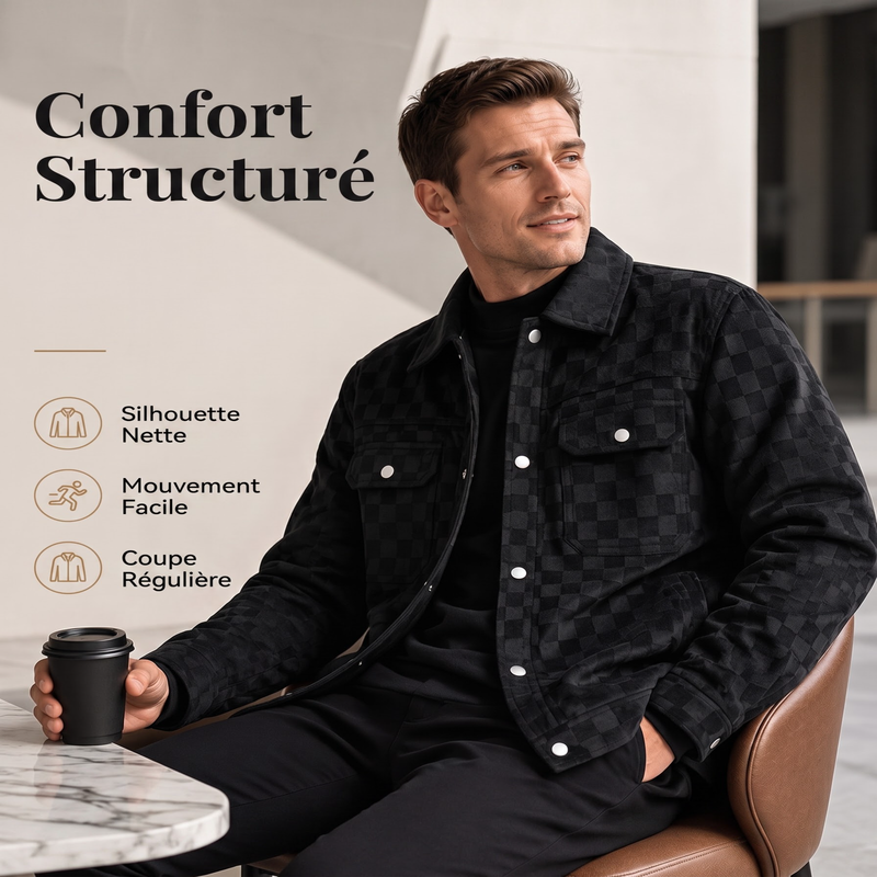 ◼️ LE RÉTRO QUI SE DÉMARQUE | Veste Homme à Damier Effet Daim -50 %