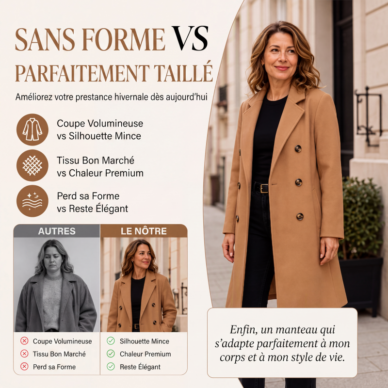 🍂 OFFRE DE SAISON · -50 % | Manteau Croisé Femme Élégant