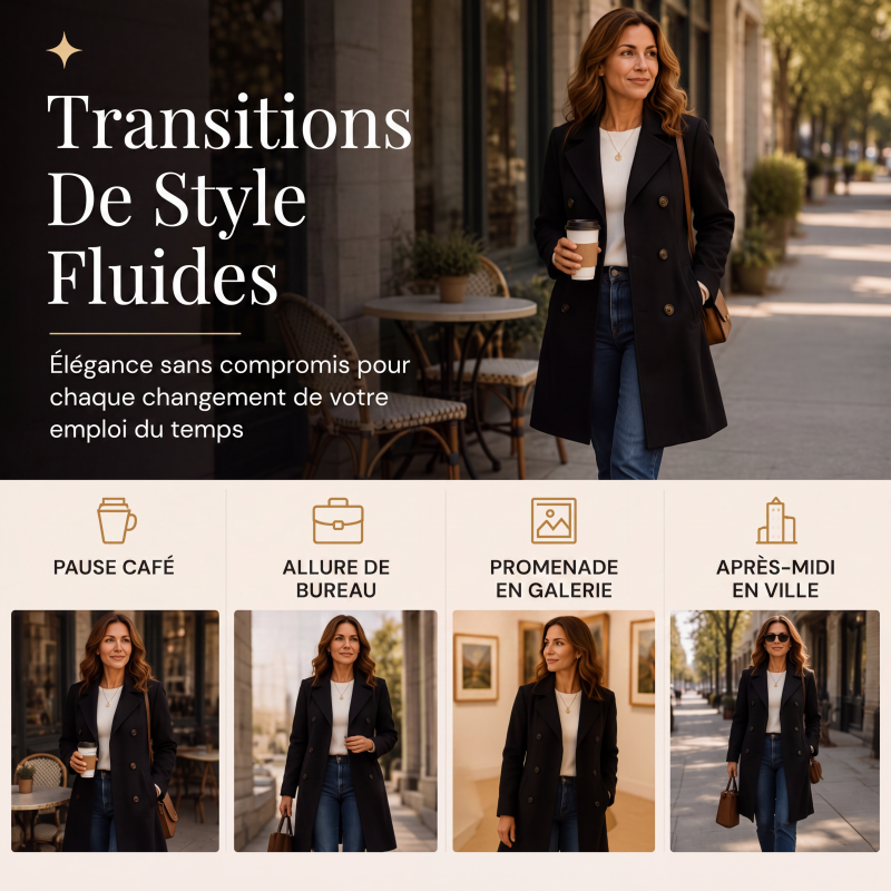 🍂 OFFRE DE SAISON · -50 % | Manteau Croisé Femme Élégant