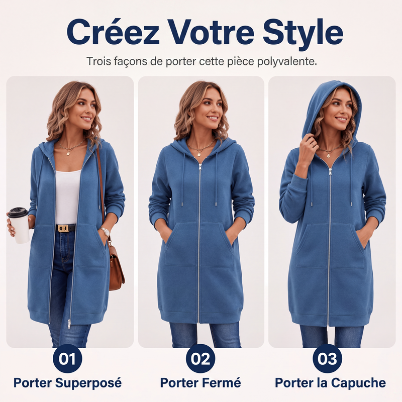 🍂 OFFRE DE SAISON · 50 % | Cardigan Long Femme à Capuche & Zip