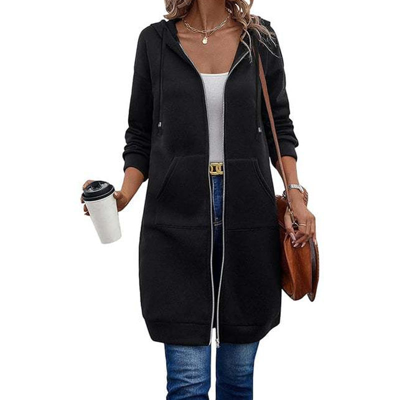 🍂 OFFRE DE SAISON · 50 % | Cardigan Long Femme à Capuche & Zip