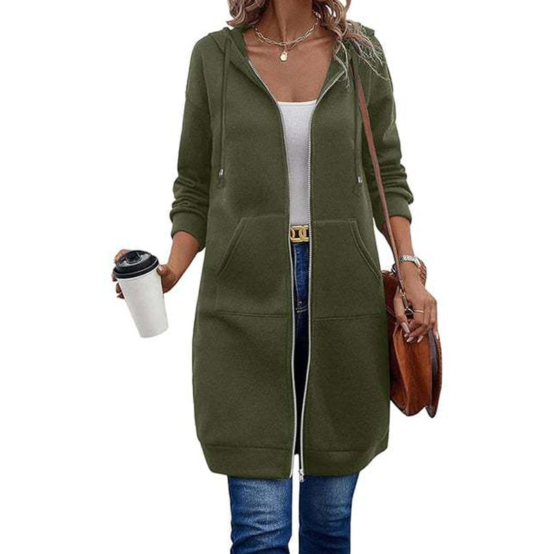 🍂 OFFRE DE SAISON · 50 % | Cardigan Long Femme à Capuche & Zip