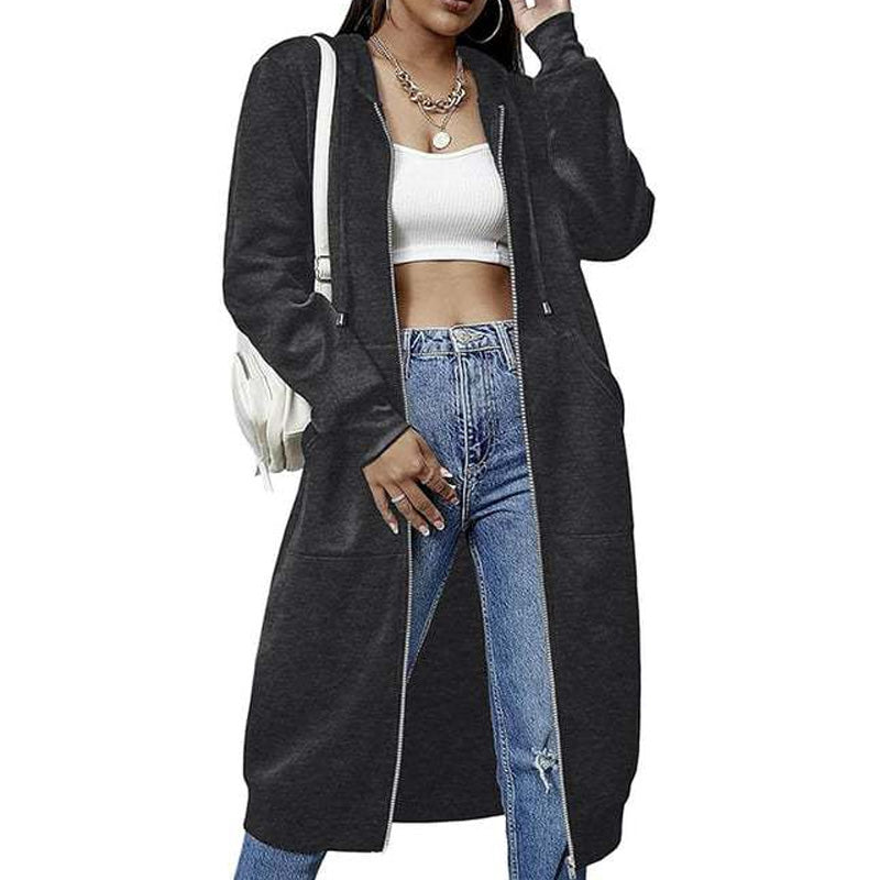 🍂 OFFRE DE SAISON · 50 % | Cardigan Long Femme à Capuche & Zip