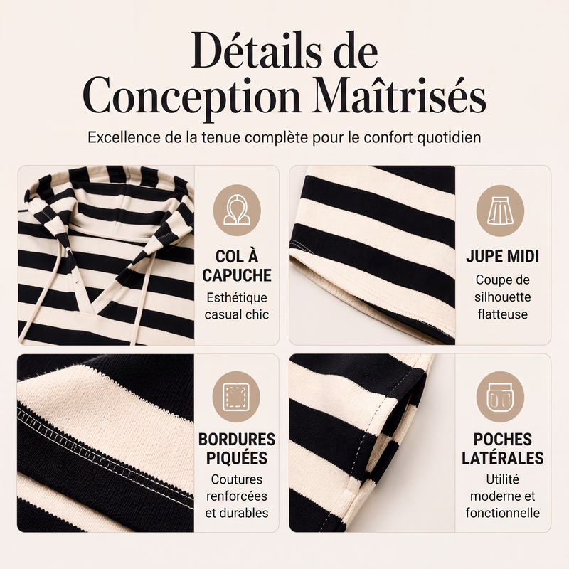 👗 CONFORT DU MATIN AU SOIR | Robe Sweat à Capuche Rayée -50 %