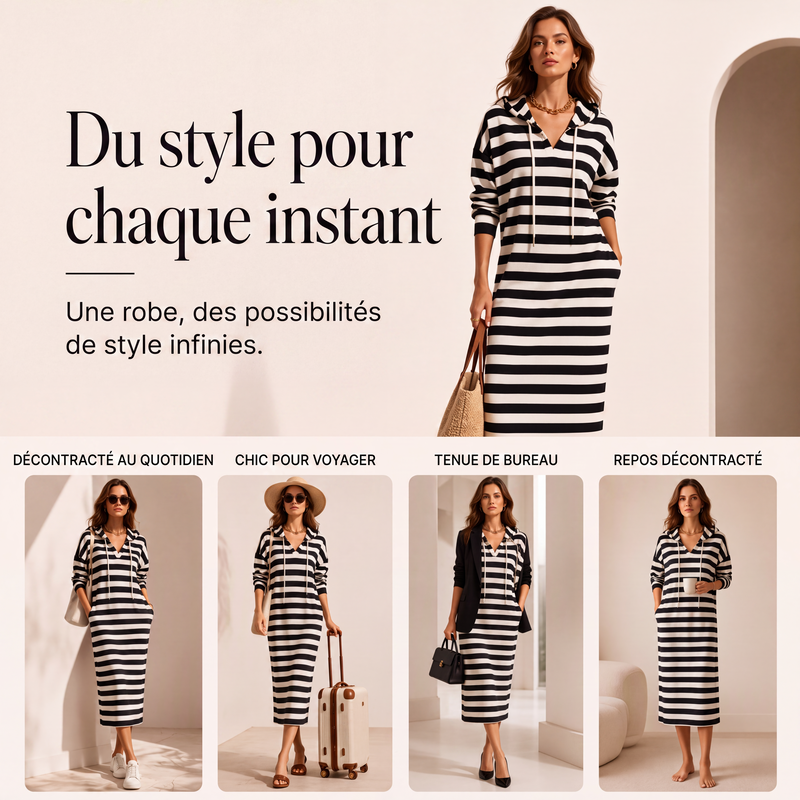 👗 CONFORT DU MATIN AU SOIR | Robe Sweat à Capuche Rayée -50 %