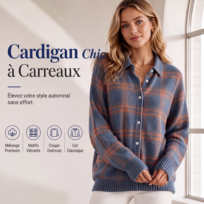 ✨ Cardigan femme à carreaux avec boutons, coupe oversize décontractée : facile à porter au quotidien 🧶