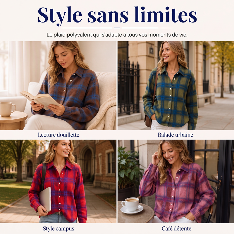✨ Cardigan femme à carreaux avec boutons, coupe oversize décontractée : facile à porter au quotidien 🧶