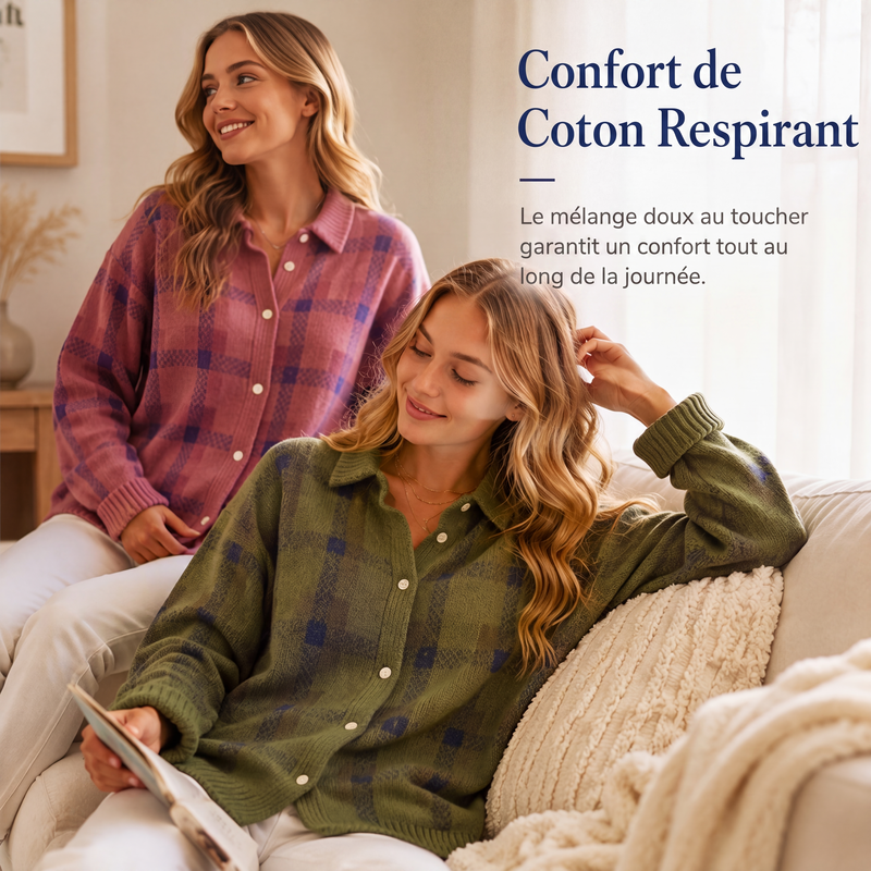 ✨ Cardigan femme à carreaux avec boutons, coupe oversize décontractée : facile à porter au quotidien 🧶