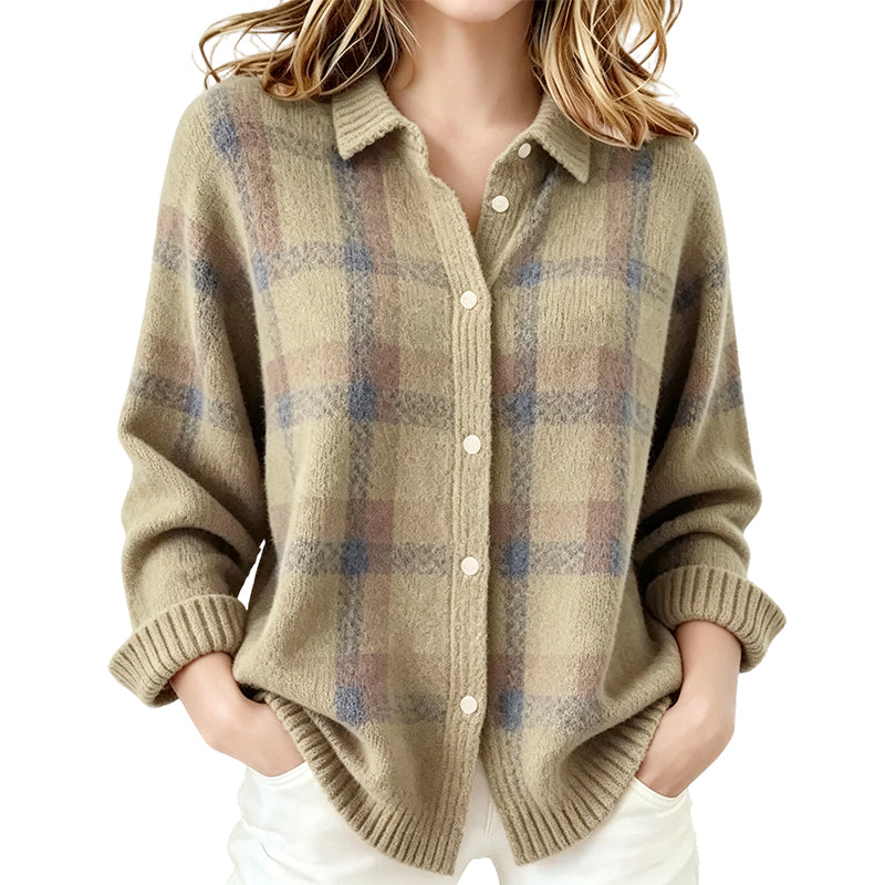 ✨ Cardigan femme à carreaux avec boutons, coupe oversize décontractée : facile à porter au quotidien 🧶