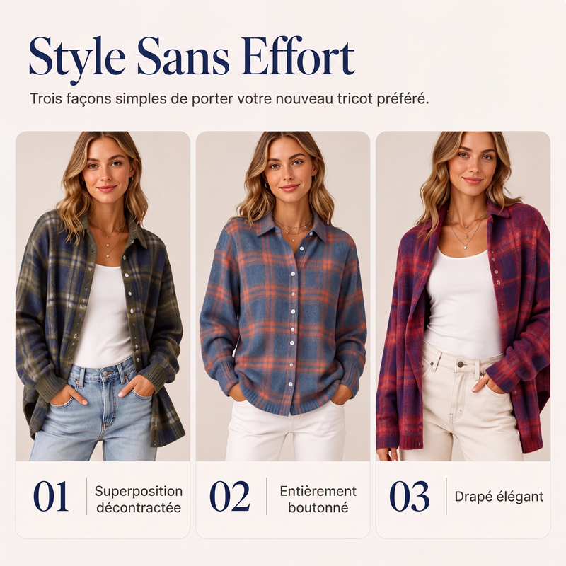✨ Cardigan femme à carreaux avec boutons, coupe oversize décontractée : facile à porter au quotidien 🧶