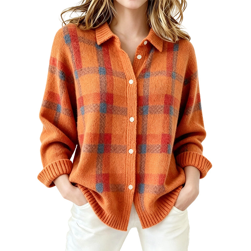 ✨ Cardigan femme à carreaux avec boutons, coupe oversize décontractée : facile à porter au quotidien 🧶