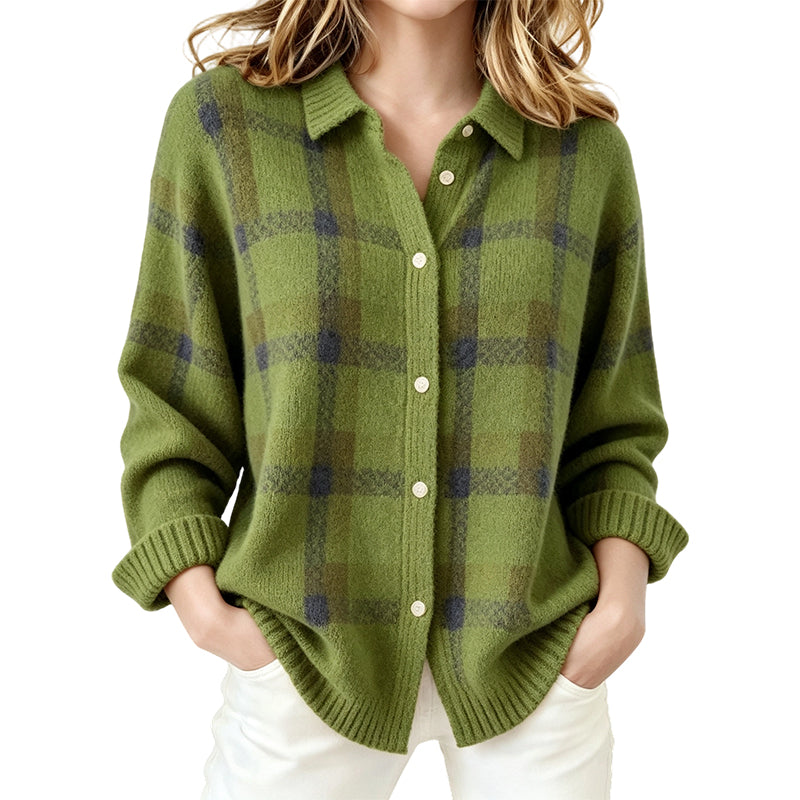 ✨ Cardigan femme à carreaux avec boutons, coupe oversize décontractée : facile à porter au quotidien 🧶