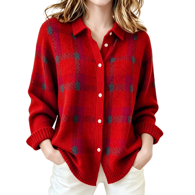 ✨ Cardigan femme à carreaux avec boutons, coupe oversize décontractée : facile à porter au quotidien 🧶