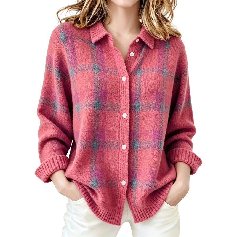 ✨ Cardigan femme à carreaux avec boutons, coupe oversize décontractée : facile à porter au quotidien 🧶