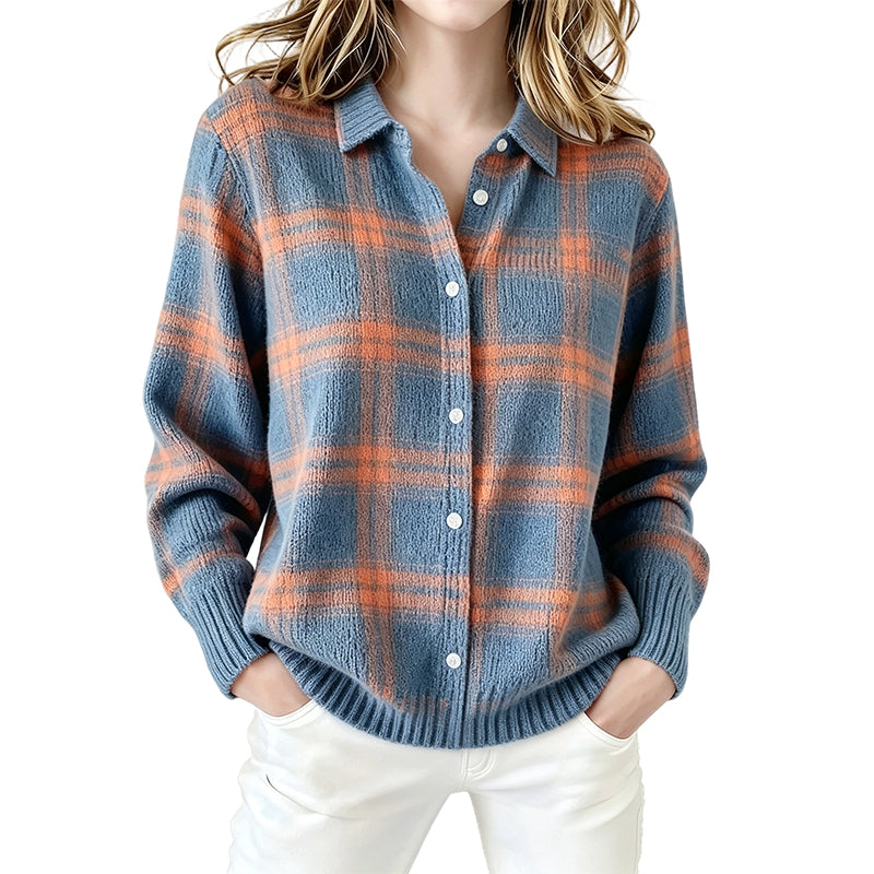 ✨ Cardigan femme à carreaux avec boutons, coupe oversize décontractée : facile à porter au quotidien 🧶