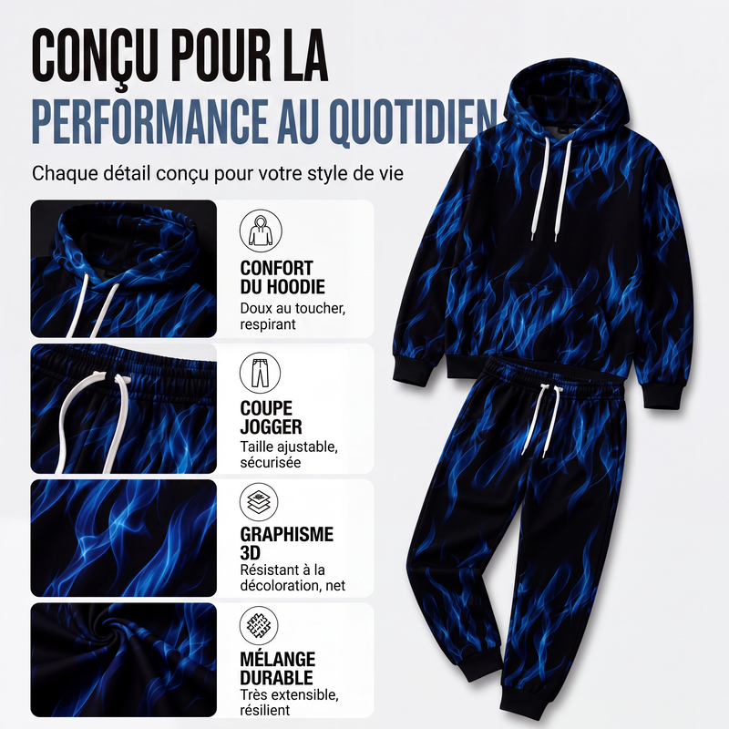 📢📢50% DE RÉDUCTION !! ⏰Ensemble sweat à capuche imprimé et pantalon de survêtement pour homme
