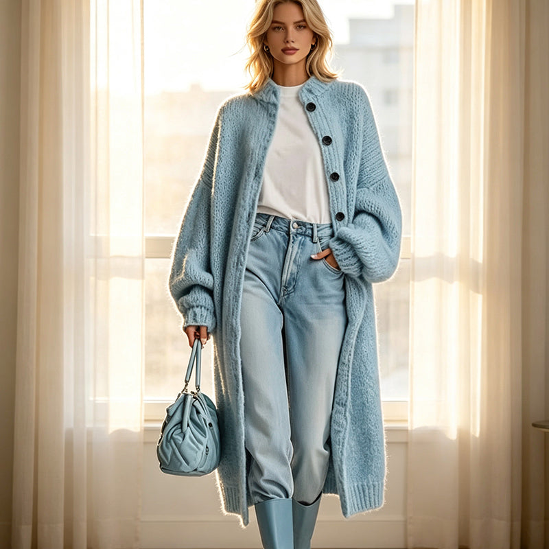 🌸 OFFRE LIMITÉE –50% ! ✨ Manteau pull long en maille grosse maille pour femme