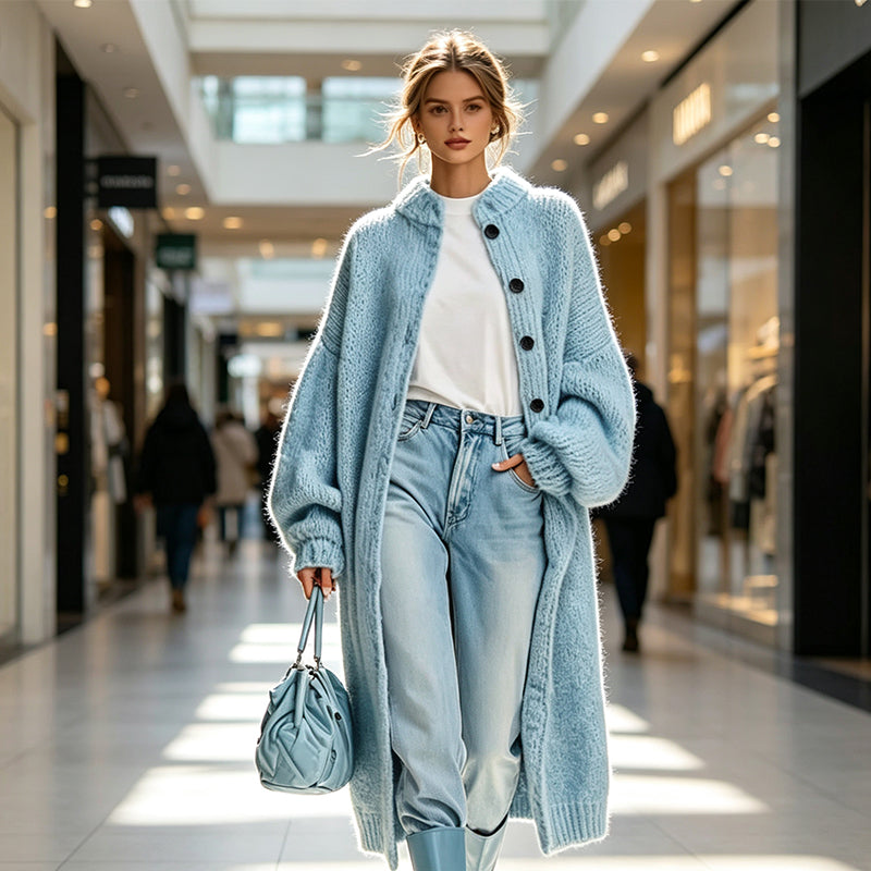🌸 OFFRE LIMITÉE –50% ! ✨ Manteau pull long en maille grosse maille pour femme