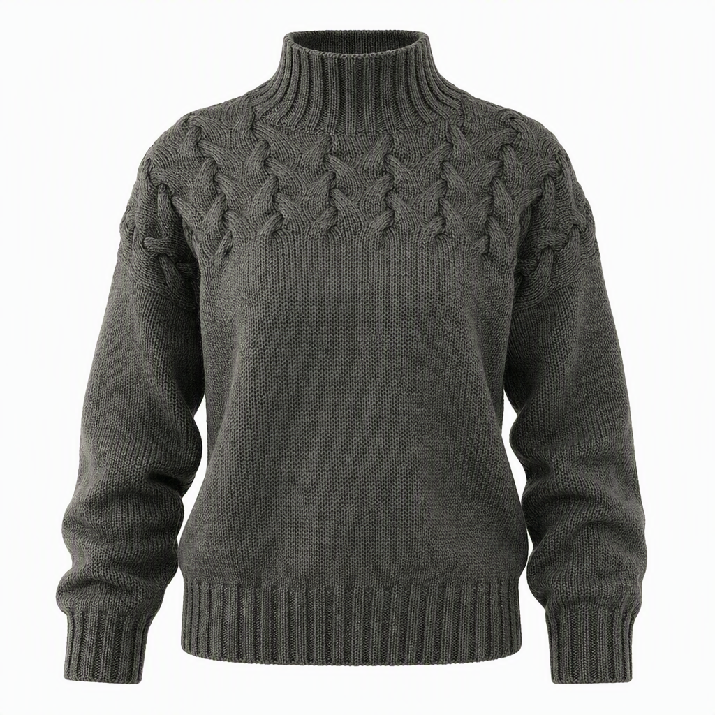 Pull en maille col roulé décontracté de couleur unie