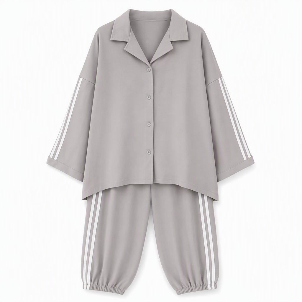 🌸 OFFRE LIMITÉE –50% ! ✨ Ensemble de détente décontracté pour femme composé d'une chemise oversize à boutons et d'un pantalon de jogging à bandes latérales