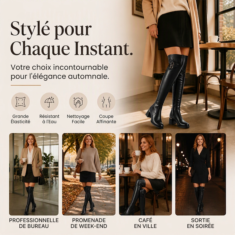 Bottes chaudes élastiques au-dessus du genou pour femmes