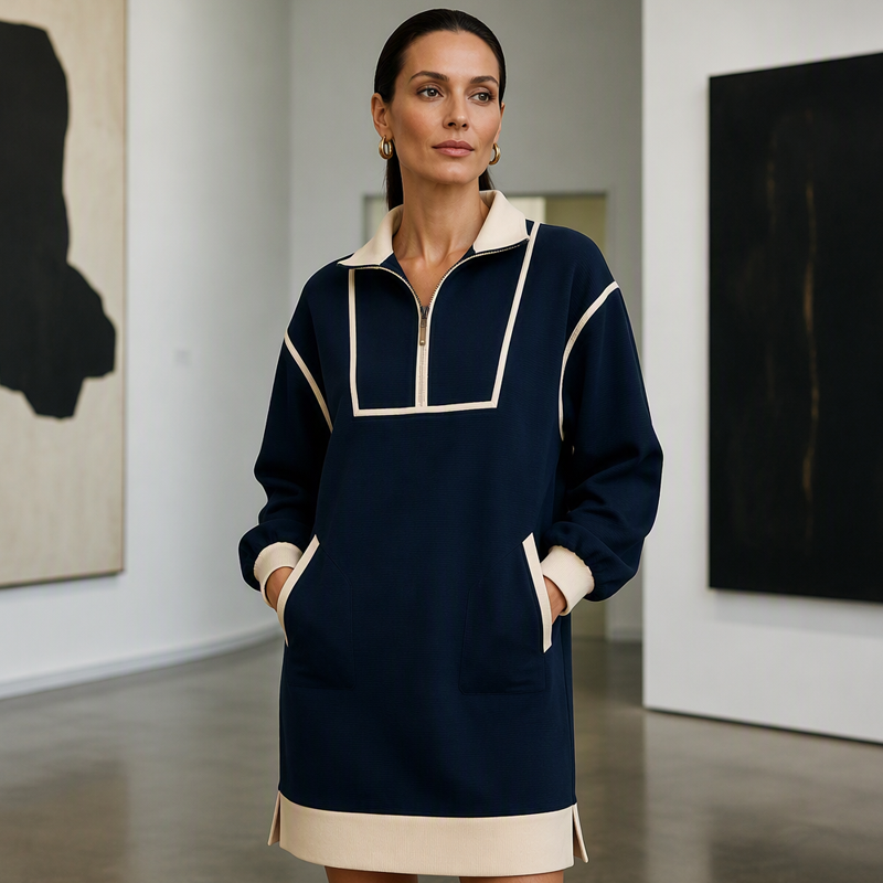 Robe sweat décontractée à demi-zip pour femme