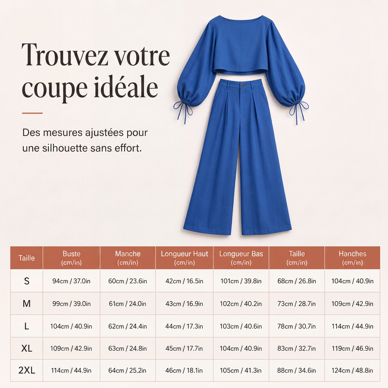 Ensemble décontracté pour femme : crop top et pantalon à jambes larges