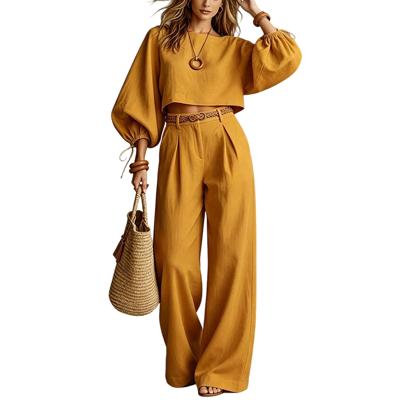 Ensemble décontracté pour femme : crop top et pantalon à jambes larges