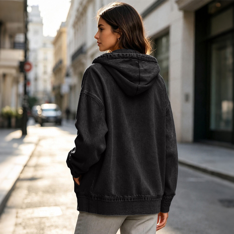 🔥 50% DE RÉDUCTION ! ✨Veste en jean à capuche zippée coupe ample pour femme