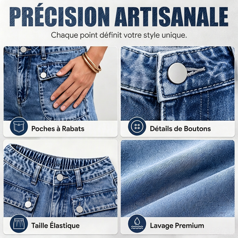 Jean ballon taille haute pour femme avec ourlets à cordon de serrage