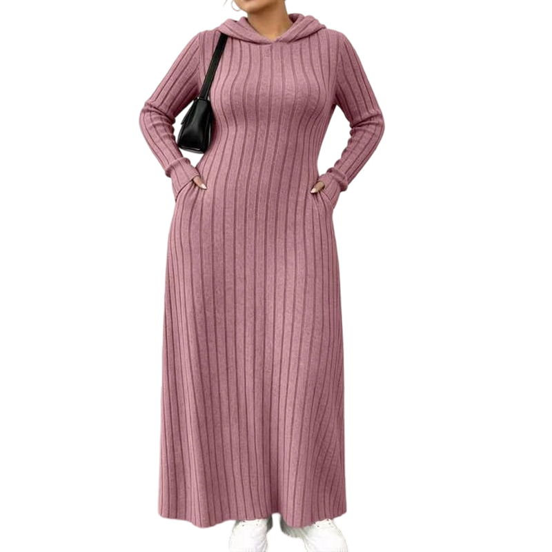 Robe à capuche décontractée en maille côtelée pour femme
