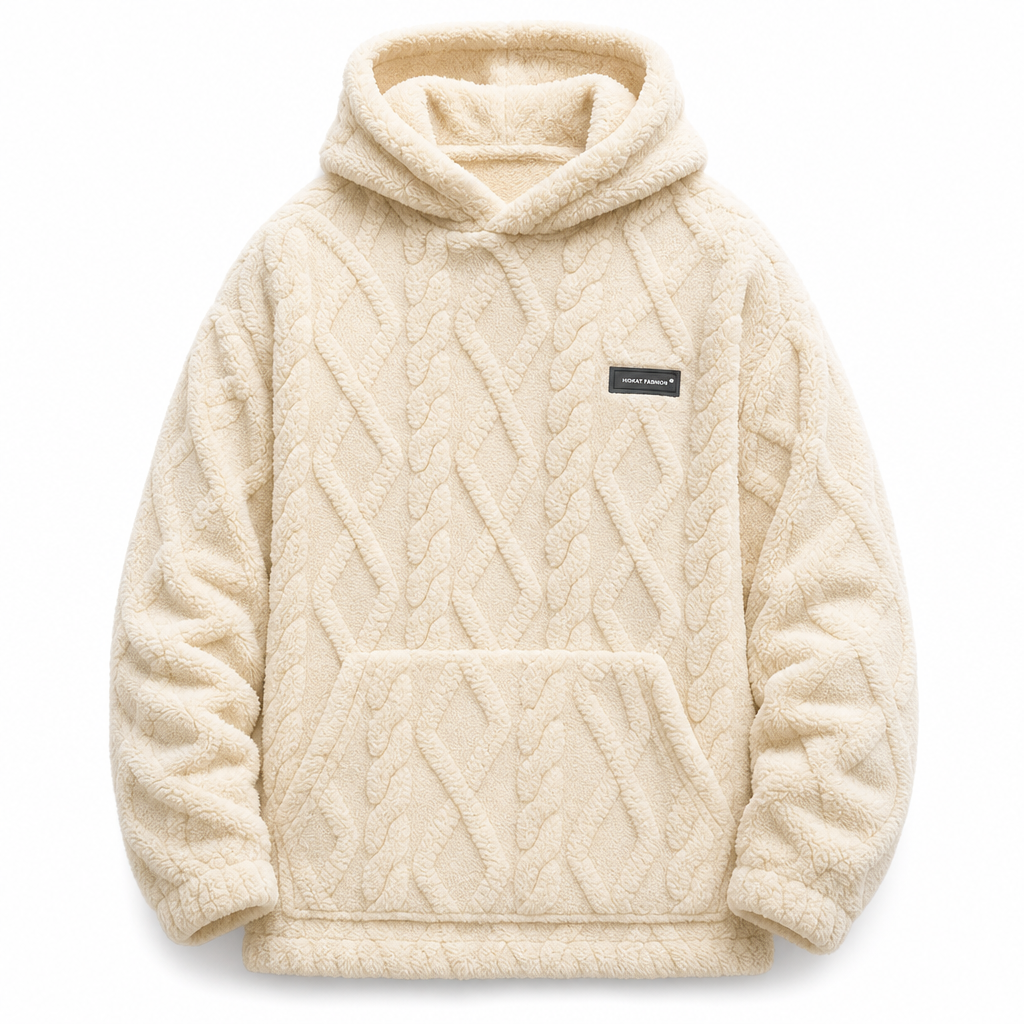 Sweat à capuche doublé polaire pour homme, motif jacquard, manches longues, style pull, pour tenues décontractées et activités en extérieur en hiver