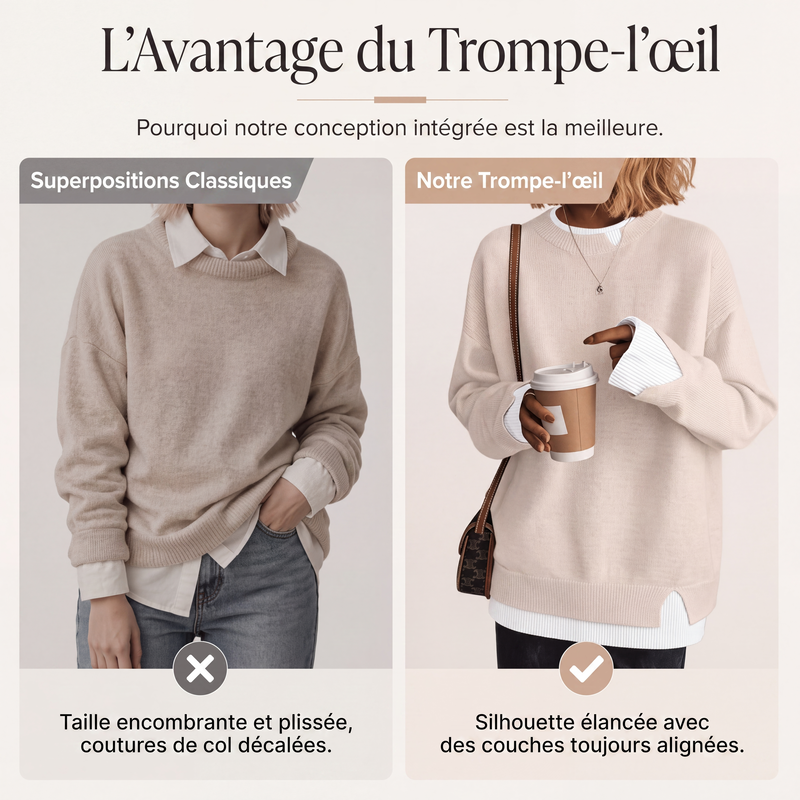 Pull en maille fausse deux pièces pour femme