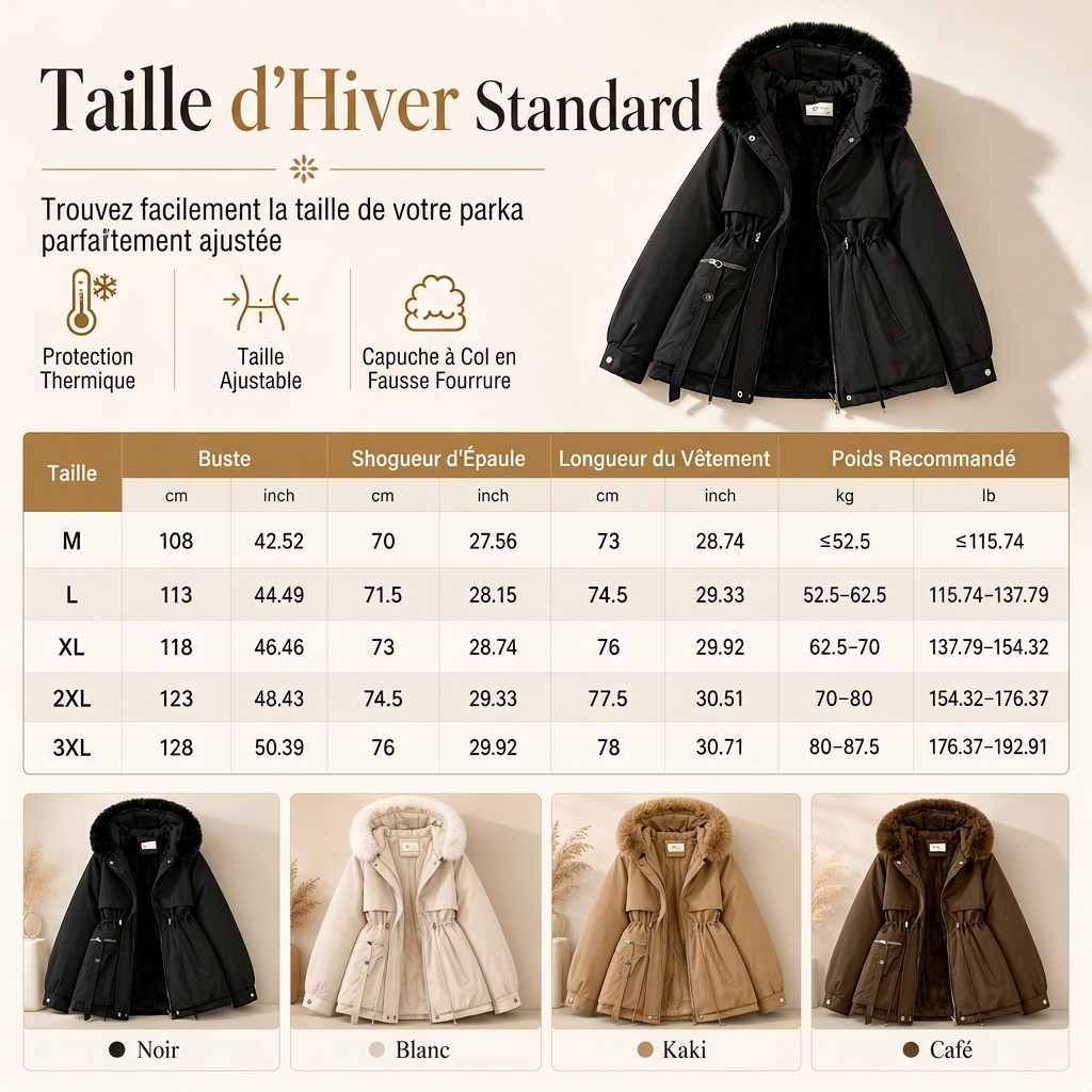 🌸 OFFRE LIMITÉE –50% ! ✨ Parka matelassée femme en fausse fourrure pour l'hiver