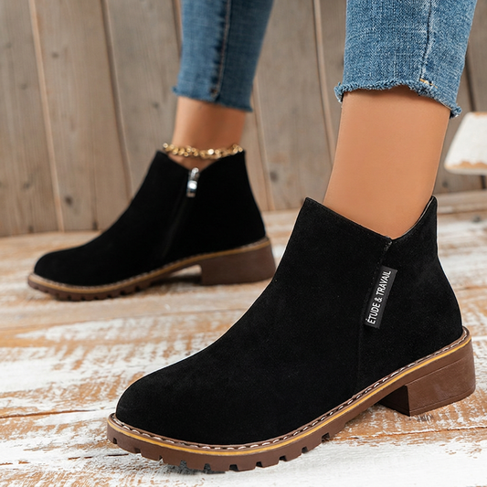 Bottines à talon bas pour femme avec fermeture éclair latérale