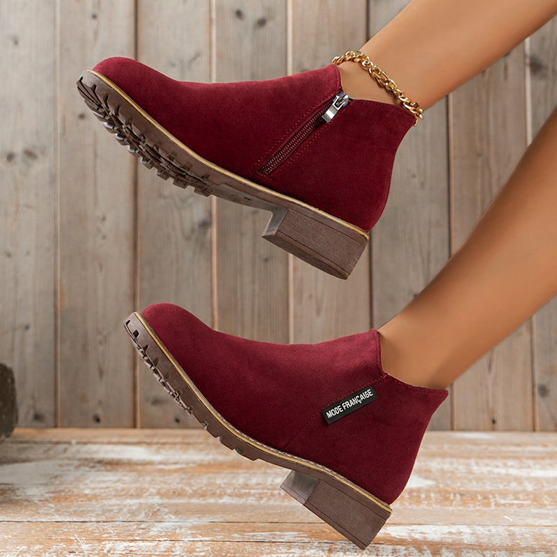Bottines à talon bas pour femme avec fermeture éclair latérale