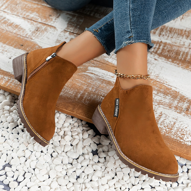 Bottines à talon bas pour femme avec fermeture éclair latérale