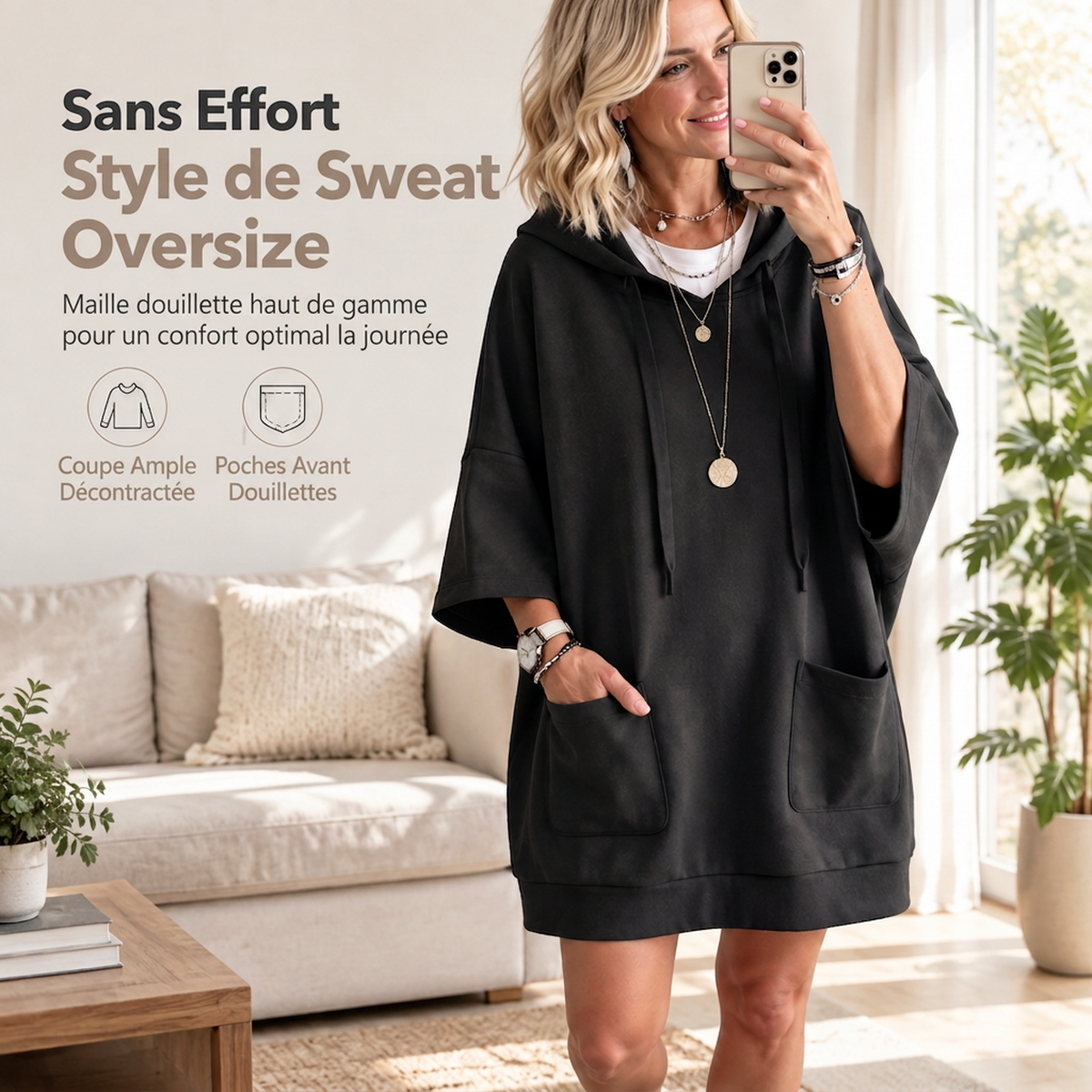 🌸 OFFRE LIMITÉE –50% ☁️ Sweat Oversize Femme – Coupe Boyfriend & Confort Décontracté