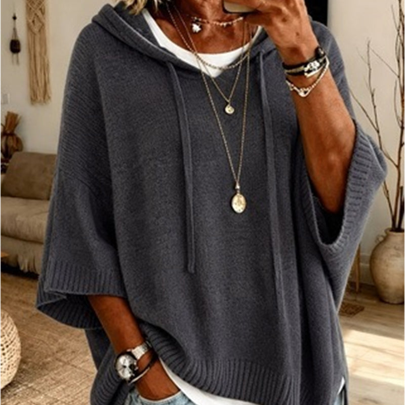 Pull en maille à capuche avec cordon de serrage pour femme