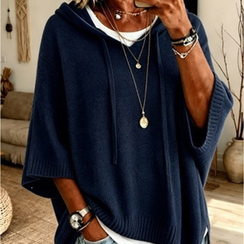 Pull en maille à capuche avec cordon de serrage pour femme