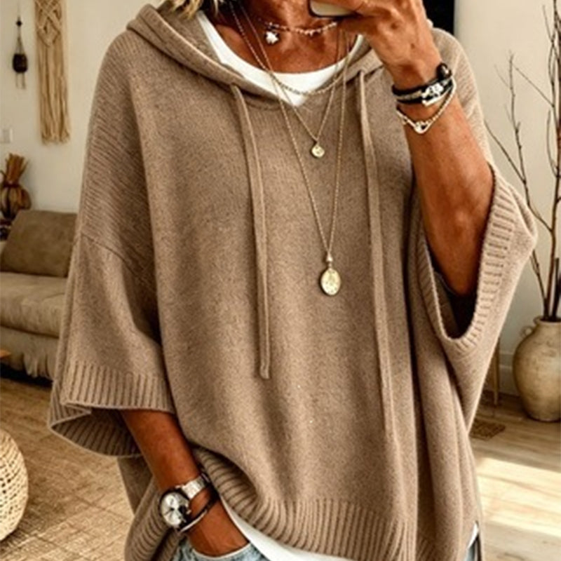 Pull en maille à capuche avec cordon de serrage pour femme