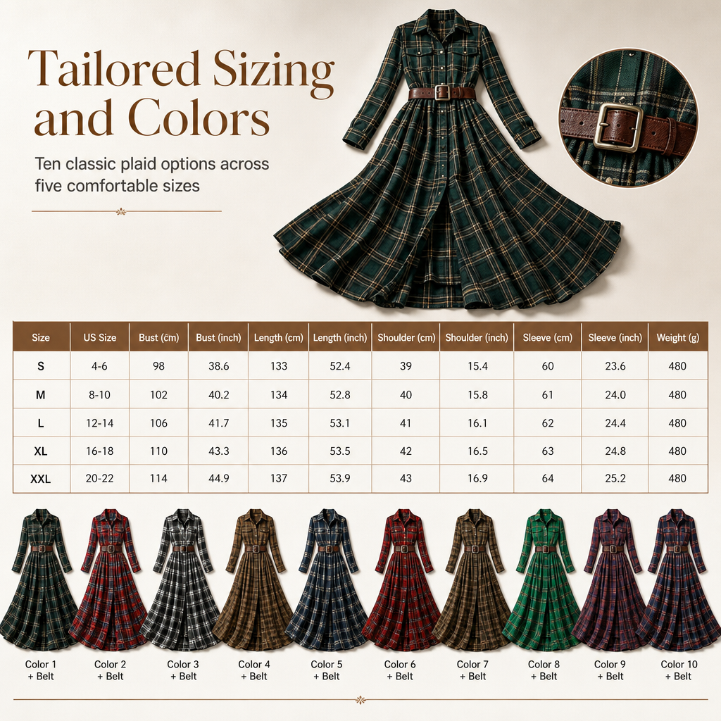 Robe vintage française à carreaux pour femmes grandes tailles, avec ourlet irrégulier et coupe amincissante