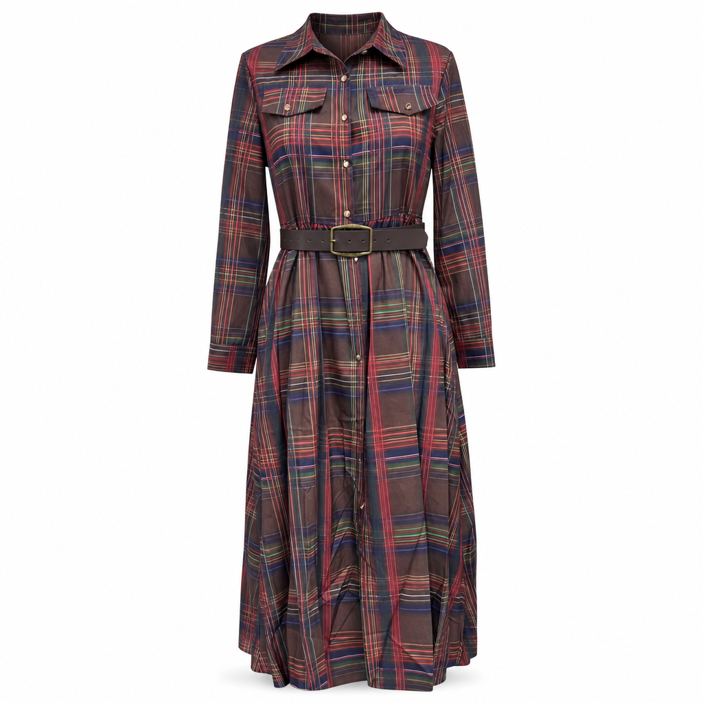 Robe vintage française à carreaux pour femmes grandes tailles, avec ourlet irrégulier et coupe amincissante