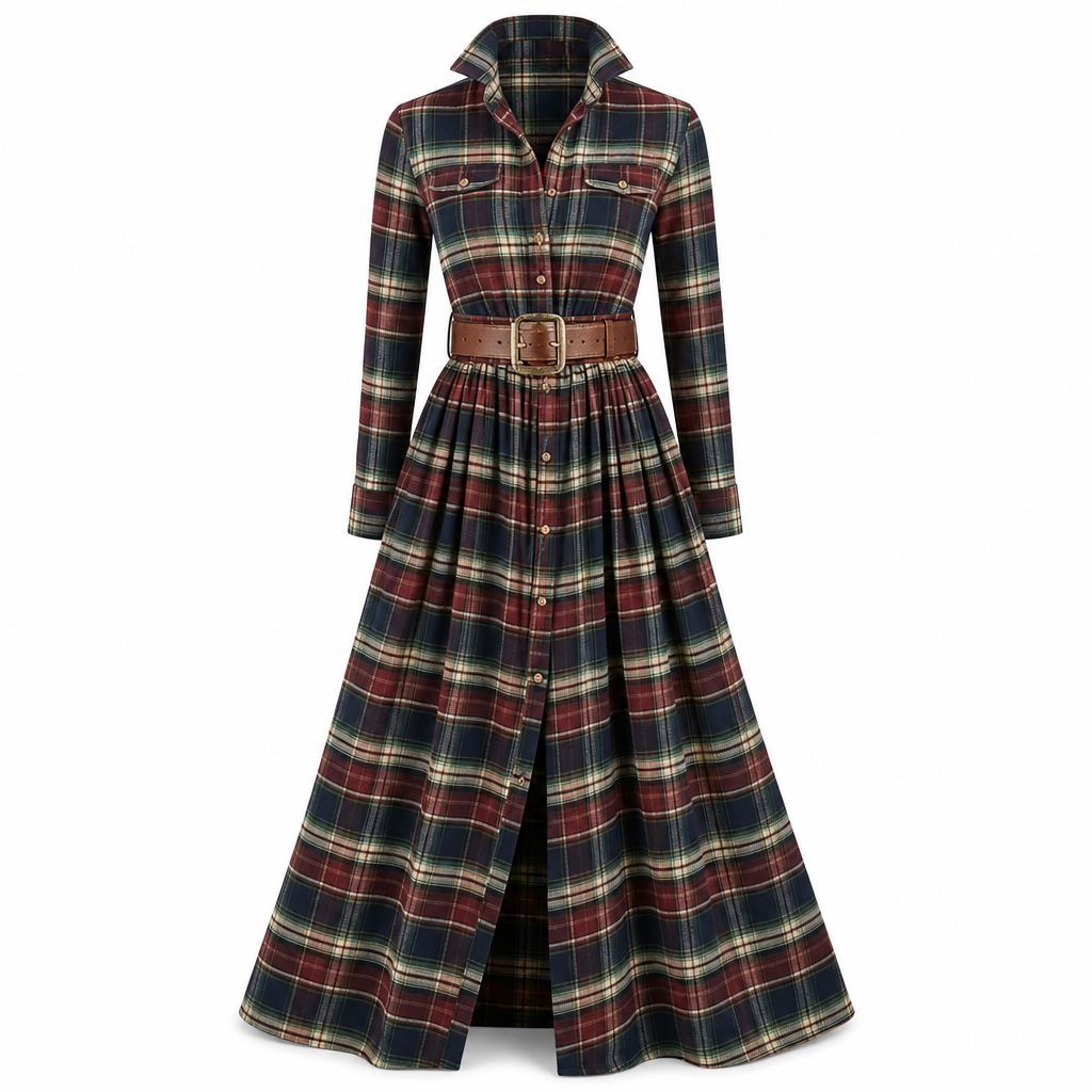 Robe vintage française à carreaux pour femmes grandes tailles, avec ourlet irrégulier et coupe amincissante