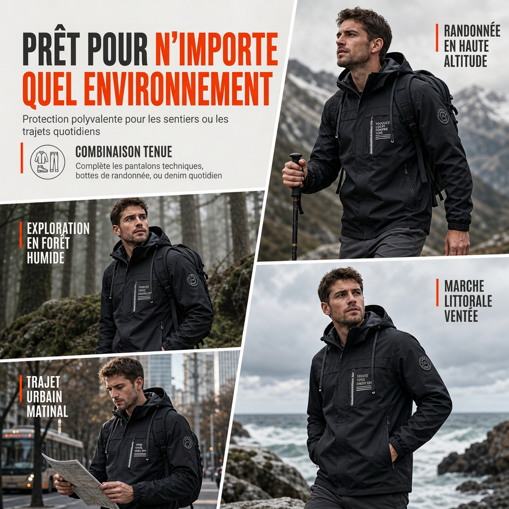 Coupe-vent outdoor pour homme avec capuche amovible