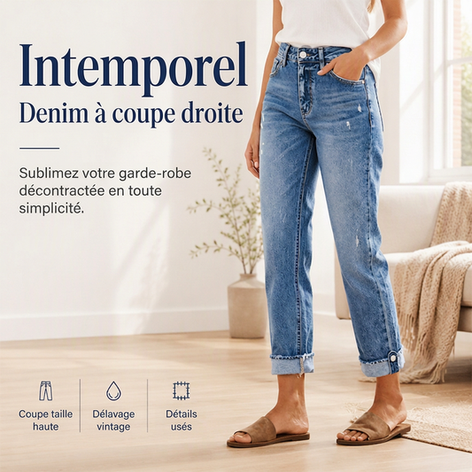 Jeans droits décontractés effet usé pour femme