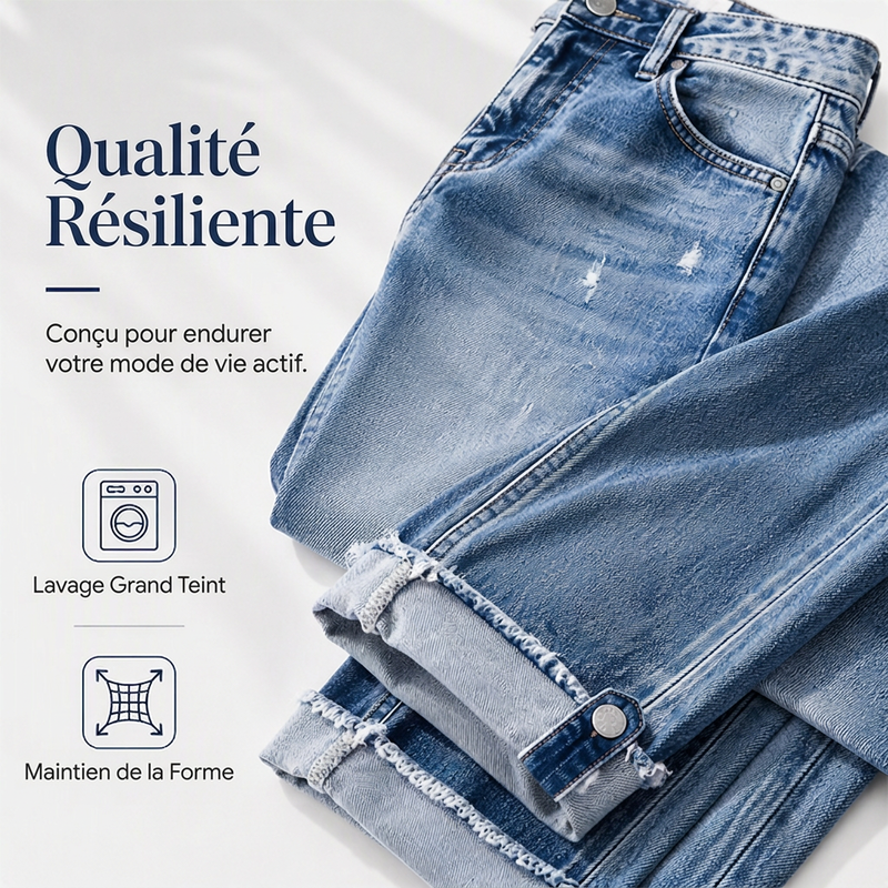 Jeans droits décontractés effet usé pour femme