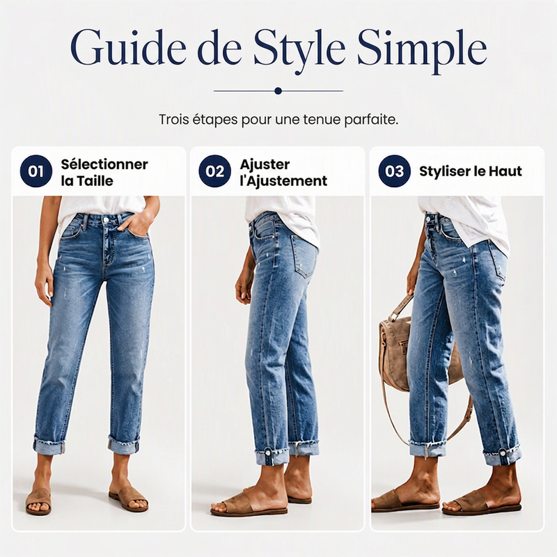 Jeans droits décontractés effet usé pour femme