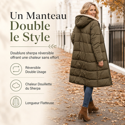 Manteau matelassé à capuche réversible et coupe ajustée