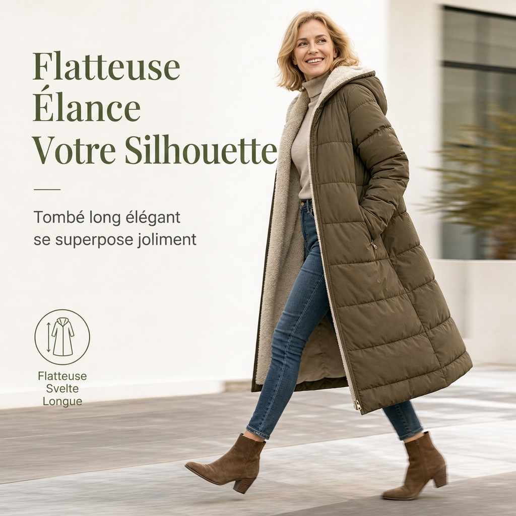 Manteau matelassé à capuche réversible et coupe ajustée